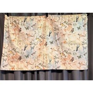 Handmade  Window Valance Nature 27" x 39" Farmhouse Cottage Core Birds Butterfly
